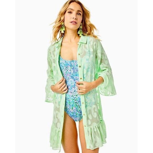 Lilly Pulitzer Linley Coverup Pistachio Green Poly Crepe Swirl Clip size… - Picture 1 of 5